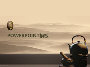 Conjunto de chá cultura de chá rolando tinta de fundo de montanha e modelo de ppt em estilo chinês