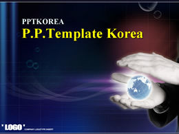Izgara kabarcık küre Güney Kore mavi klasik iş PPT dinamik şablonu