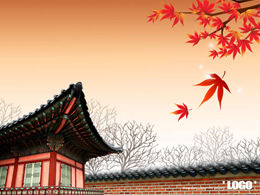 Daun maple gaya Korea jatuh template ppt lanskap musim gugur