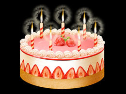 Lilin ulang tahun yang menyala di atas bahan ppt kue ulang tahun