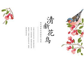 Taze ve özlü çiçek ve kuş arka plan Çin tarzı PPT şablonu