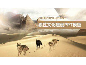 砂漠のオオカミの背景を持つオオカミ会社チーム文化PPTテンプレート