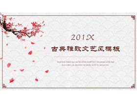 Modello PPT in stile cinese classico con sfondo dinamico di fiori di prugna