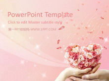 浪漫婚礼PPT模板与粉红玫瑰背景
