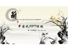 蘭の背景中国風スライドショーテンプレートのダウンロード