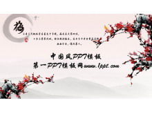 Eleganter Pflaumenblütenhintergrund PPT-Schablonen-Download im chinesischen Stil