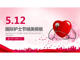 512 Template PPT Hari Perawat Internasional dengan latar belakang bunga cinta merah