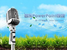 Download del modello PowerPoint di musica di sottofondo di nota di microfono dinamico