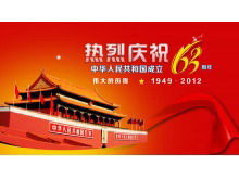 Der 63. Jahrestag der Gründung der Volksrepublik China mit Tiananmen Square Hintergrund PPT-Vorlage herunterladen