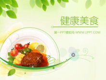 Elegant green leaves and food background health care PPT template