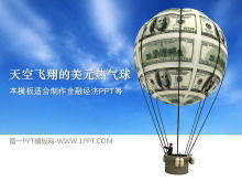 The financial economy PPT template of the sky dollar hot air balloon background