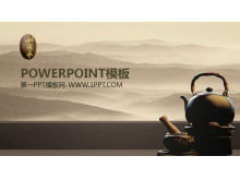 Tinta paisagem roxa areia chá arte estilo chinês PPT modelo