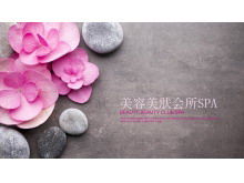Schönheit und Gesundheit PPT-Schablone des rosa Blumenkieselhintergrunds