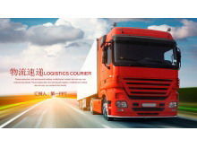 Template PPT industri transportasi logistik dengan latar belakang truk merah