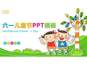 Color cute cartoon children background Children's Day PPT template