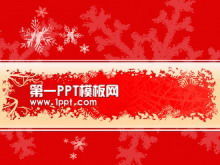 Download de modelo de PPT de Natal com fundo vermelho floco de neve