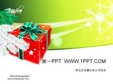 Рождественский шаблон PPT с красной подарочной коробкой на зеленом фоне