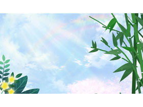 藍天白雲綠色植物春天主題PPT背景圖片
