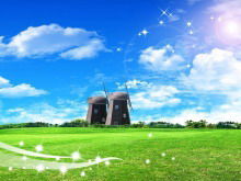 Gambar latar belakang PPT kincir angin rumput yang cerah