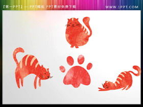Trzy czerwone koty i odciski stóp Materiał PPT