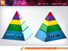 네 개의 3D 스테레오 피라미드 배경 동적 계층 관계 슬라이드 차트 자료