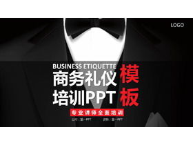 Plantilla PPT de formación en etiqueta empresarial en fondo de vestido negro