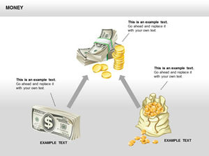 Carte bancaire, lingots d'or, sac d'argent, dollar, pièce de monnaie, modèle de graphique ppt lié à la gestion financière
