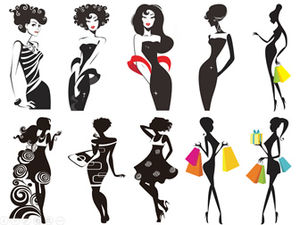 Catwalk beauté shopping mode demi-couleur ppt silhouette personnage matériel