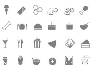 Verduras, frutas, utensilios de comida gourmet iconos vectoriales ppt monocromo gris