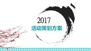 Modelo de PPT de planejamento de eventos de estilo chinês elegante flor de ameixa de tinta