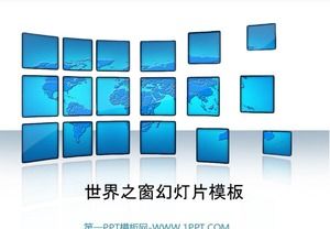 Window of the world PPT template with blue world map background