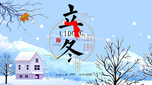 Modèle Lidong PPT avec fond de scène de neige hiver dessin animé