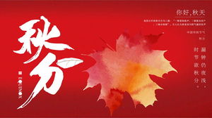 Ogień czerwony liść klonu w tle "Witaj jesień" jesienna równonoc słoneczna szablon PPT