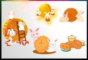 Cinci iepuri de desene animate și prăjituri de lună material PPT