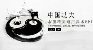 Modello ppt di pettegolezzo di Tai Chi in stile cinese semplice per pittura a inchiostro e calligrafia