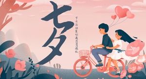 Caldo romantico rosa cartone animato in stile fumetto sfondo Modello PPT del Festival di Qixi