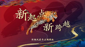 Skaczący tygrys tło Tygrys rok podsumowujący plan pracy szablon PPT