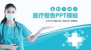 Template PPT rumah sakit medis dengan latar belakang dokter datar biru