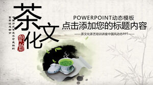Dynamische Tinte PPT-Vorlage für Teekultur im chinesischen Stil