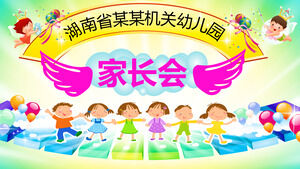 Modello PPT di animazione del fumetto dei bambini di riunione dei genitori della scuola materna