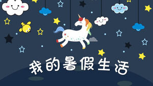 Kartun berbintang langit unicorn latar belakang template PPT kehidupan liburan musim panas