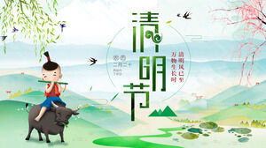 Modello PPT di presentazione della dogana del pastore Qingming Festival