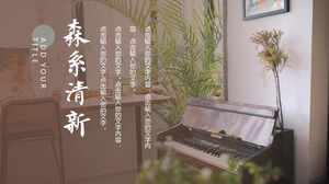 Bonsai piyano arka planı ile taze orman PPT şablonu