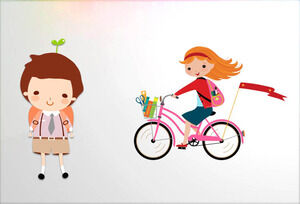 Empat set kartun anak-anak mengendarai sepeda bahan PPT