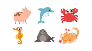 30 animaux de dessin animé mignon, fruits, desserts, icônes vectorielles de transport ppt