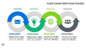 Color with small icon four-step flow chart PPT template
