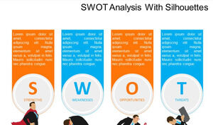 Modèle PPT d'analyse SWOT de silhouette visuelle bleue et orange