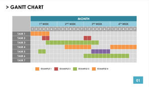 Warna kemajuan waktu bulan Gantt chart template PPT