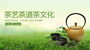 Zarif yeşil taze stil çay sanatı çay töreni çay kültürü teması ppt şablonu