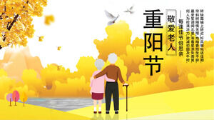 Versiune galbenă mică, proaspătă, pictată manual, a șablonului PPT Festivalul Double Ninth Respect și dragoste pe cei în vârstă